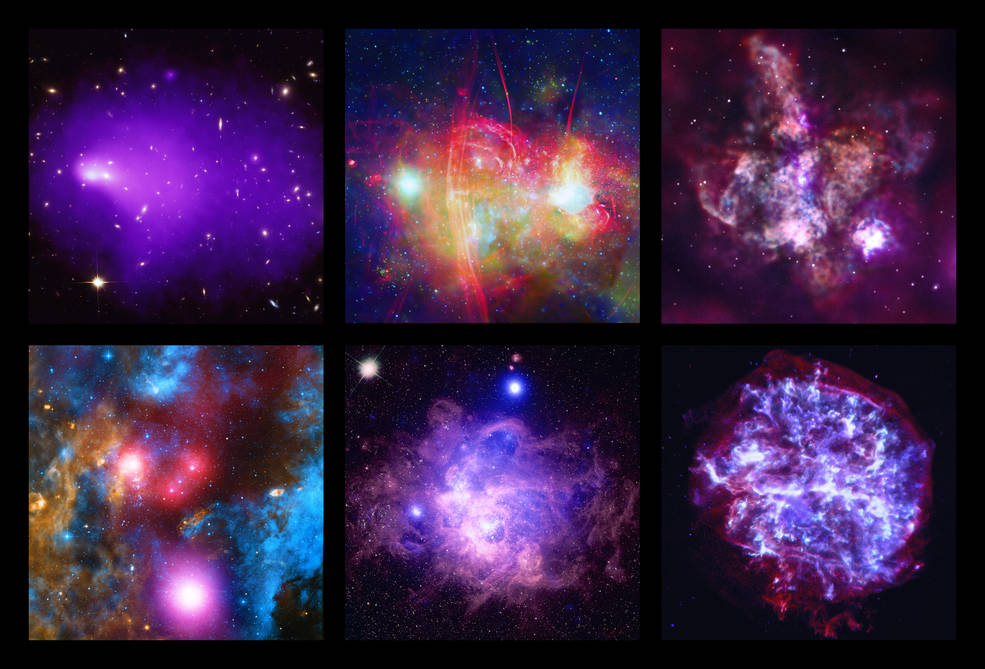 six images taken by NASA's Chandra X-ray Observatory