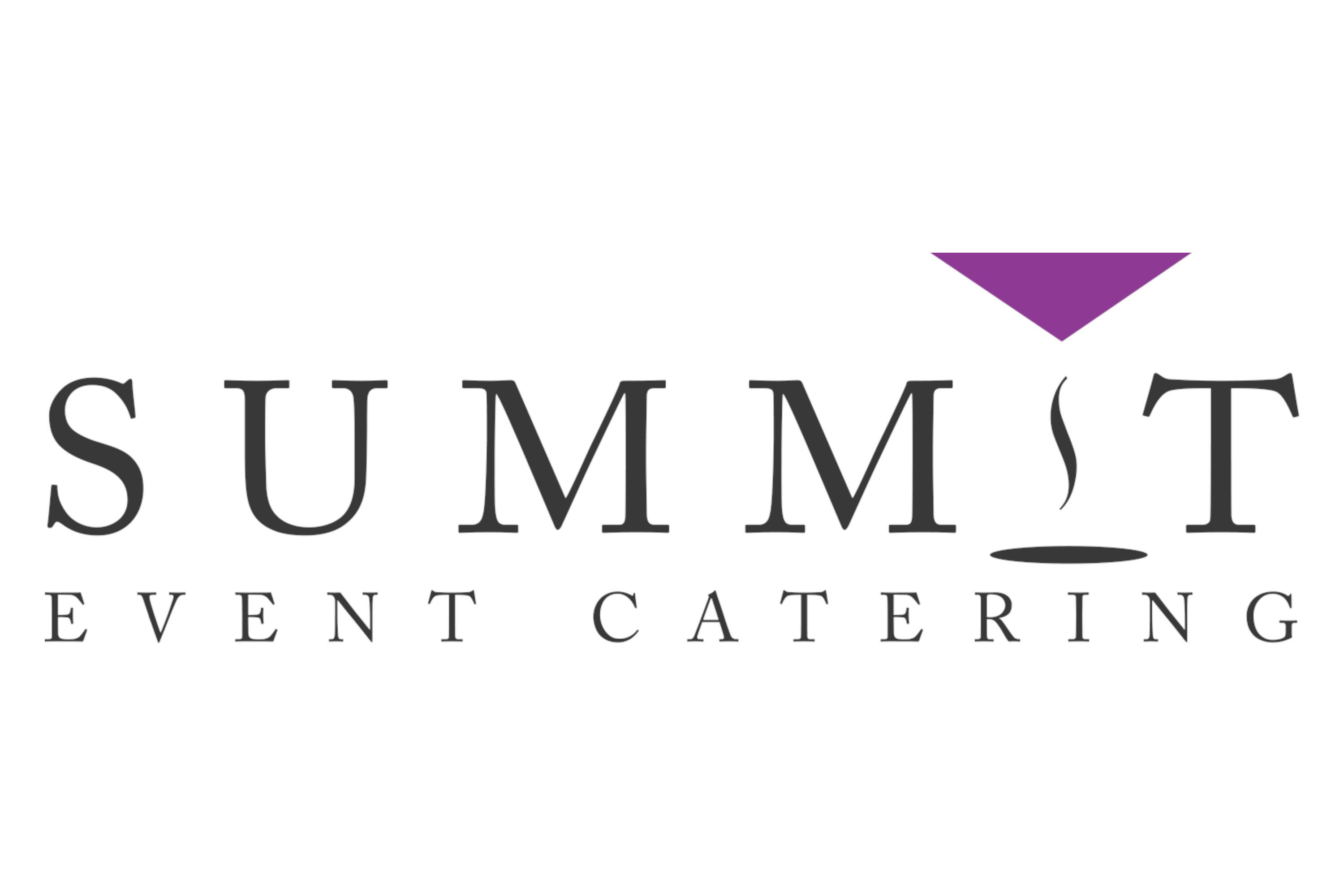 Summit Event Catering Logo - Logo reads "Summit Event Catering" with 'i' substituted with purple and black martini glass illustration 