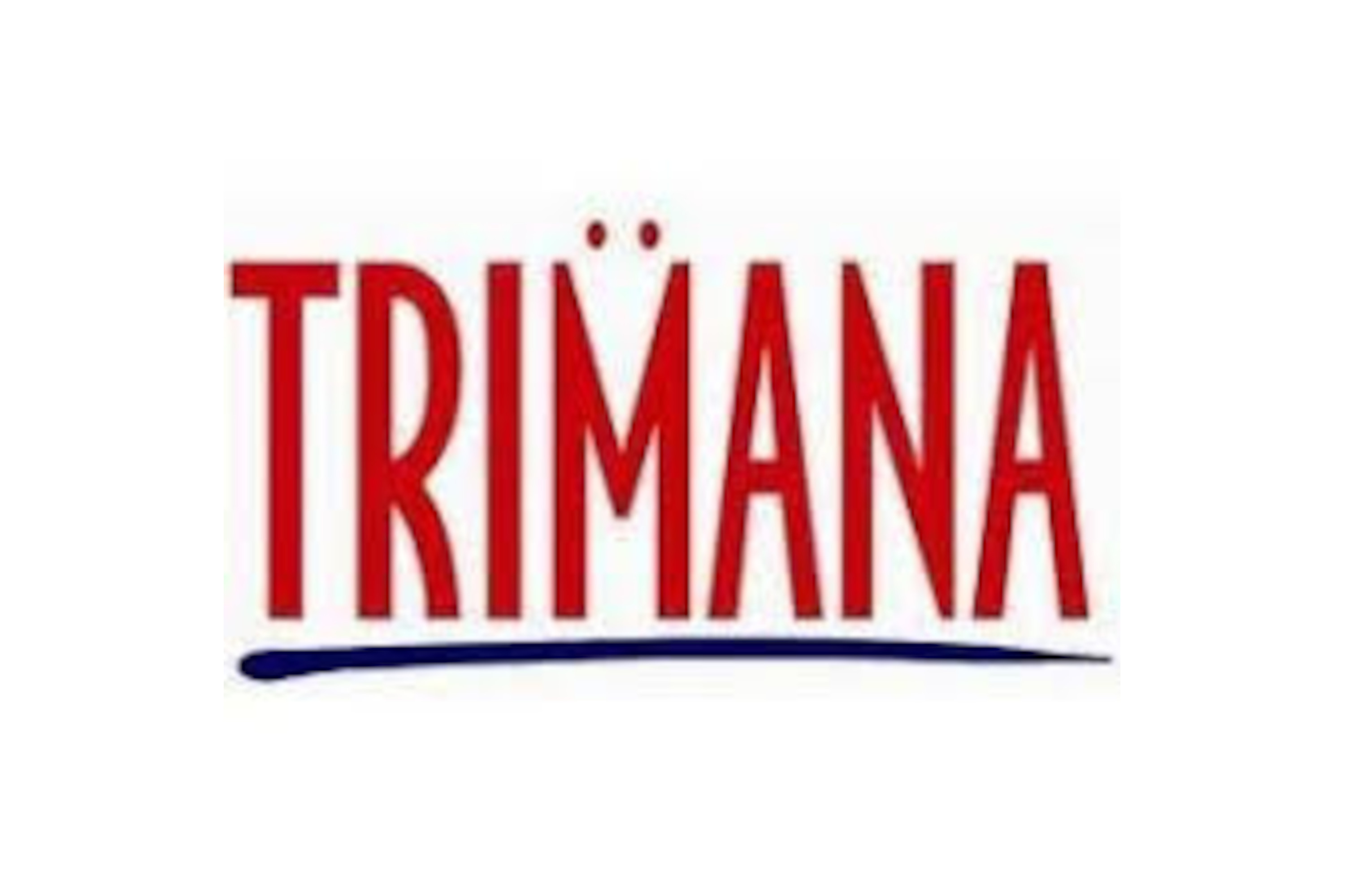 Trimana logo reads "TRIMANA" in red text with two dots above the M and underlined underlined in blue