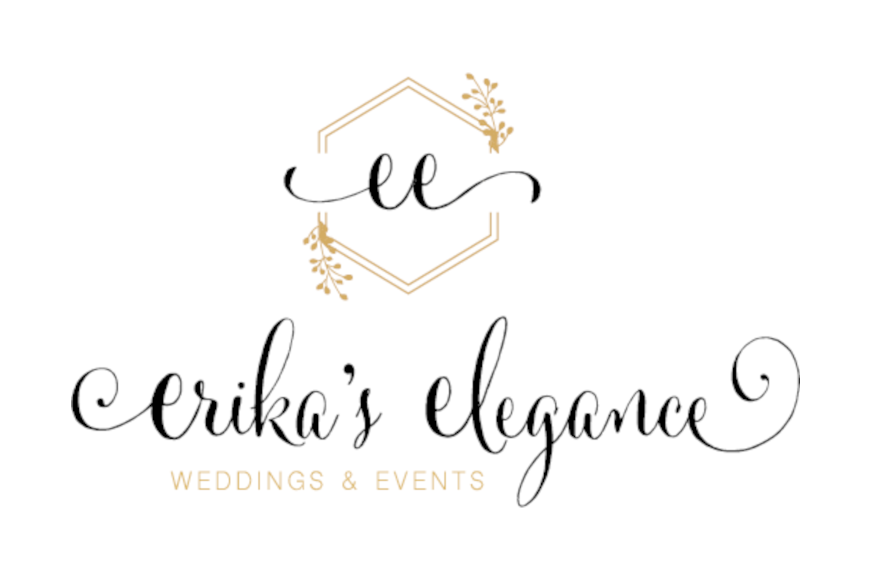 Erika's Elegance Wedding & Events Logo in cursive with gold accents
