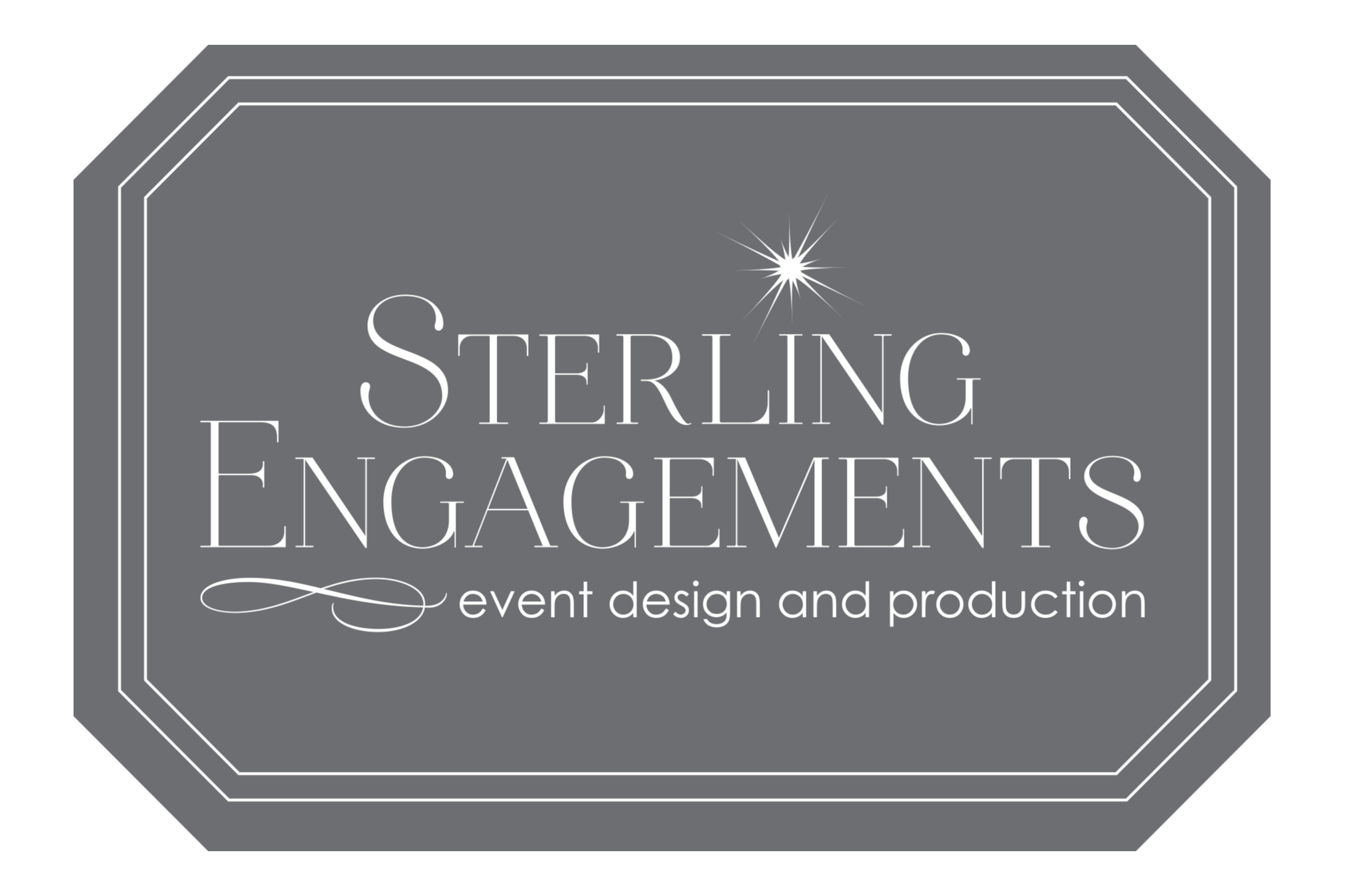 Sterling Engagements Event Design and Production logo with grey background and white trim and accents