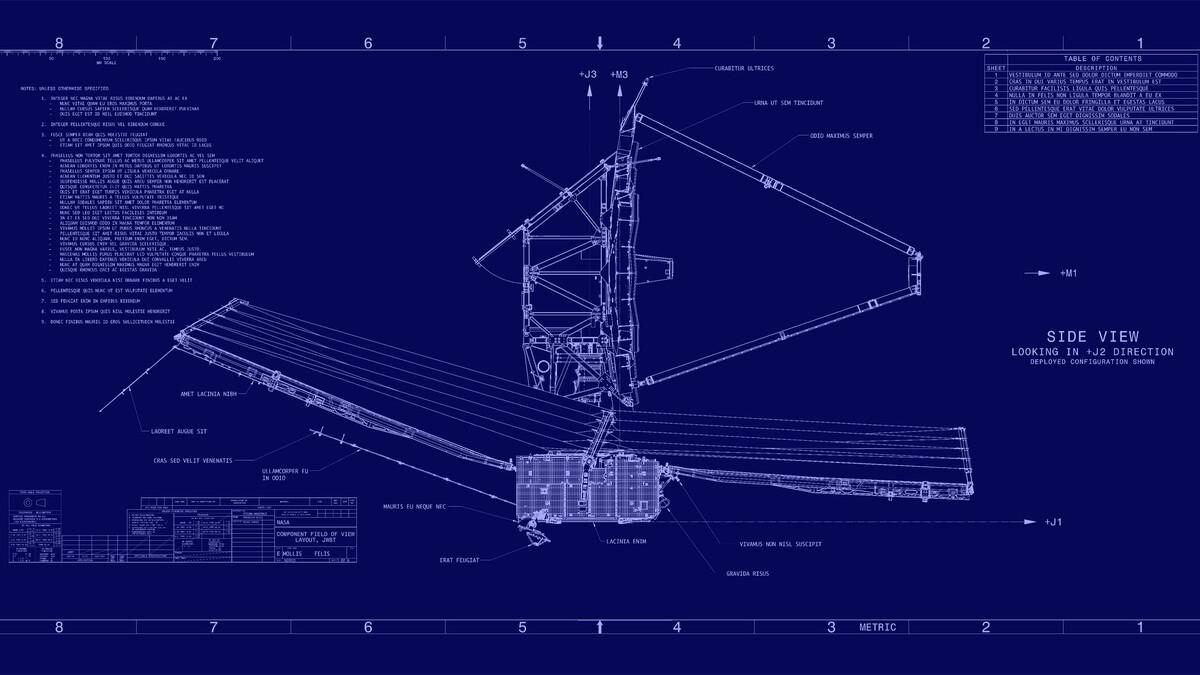 These blueprints of the James Webb Space Telescope were created as a prop for a video series, but since it was requested, we are offering them as a download! (Look close and you'll notice some of the smaller text is Latin!)