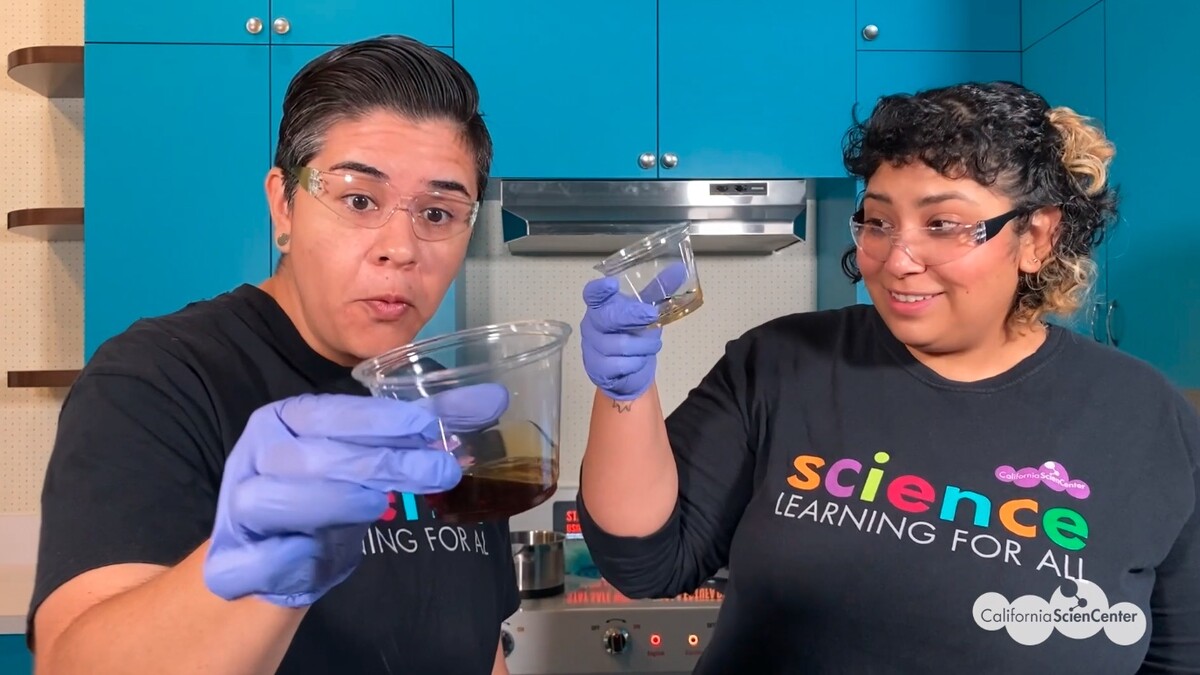 Educators experimenting with assorted chemicals