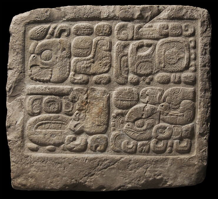 Square Mayan panel with hieroglyphs